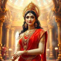 A beautiful divine apsara with milk-glow skin, adorned with exquisite jewelry around her neck and delicate payal (anklets) on her feet