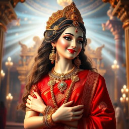 A beautiful divine apsara with milk-glow skin, adorned with exquisite jewelry around her neck and delicate payal (anklets) on her feet
