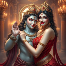 A captivating portrayal of a beautiful, milk-glow skinned divine apsara, adorned with exquisite jewelry around her neck and delicate payal (anklets) on her feet, elegantly dressed in a flowing red saree
