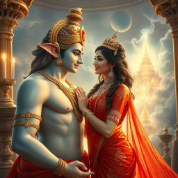 A captivating scene featuring a beautiful, milk-glow skinned divine apsara, adorned with exquisite jewelry around her neck and delicate payal (anklets) on her feet, gracefully draped in a shimmering red saree