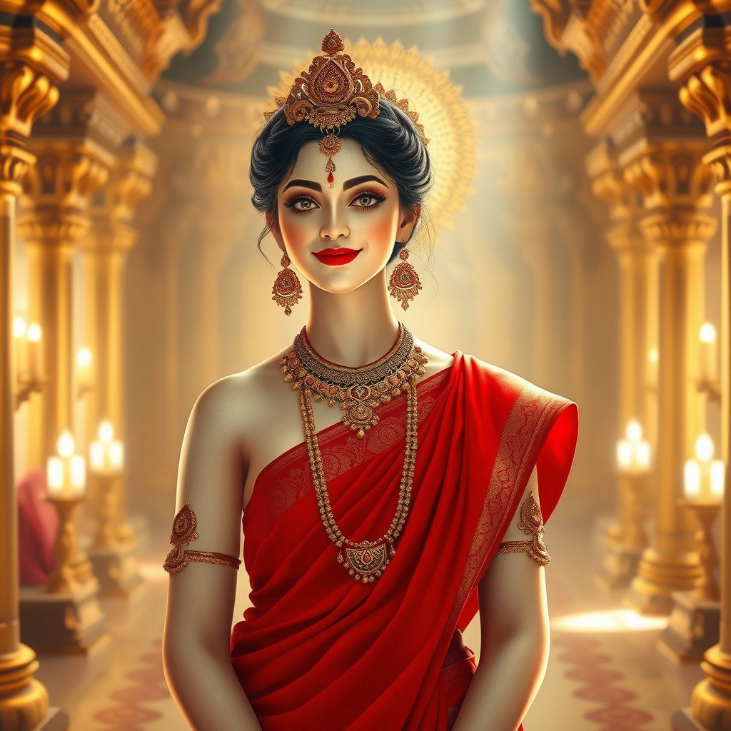 A radiant goddess with a beautiful milk-glow complexion, embodying divine elegance