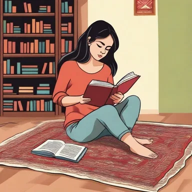 In the novel, the protagonist finds solace in sitting on the nammad rug and immersing herself in a book.