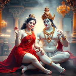 A beautiful divine apsara with glowing milk skin, adorned with exquisite jewelry around her neck and delicate payal (anklets) on her feet