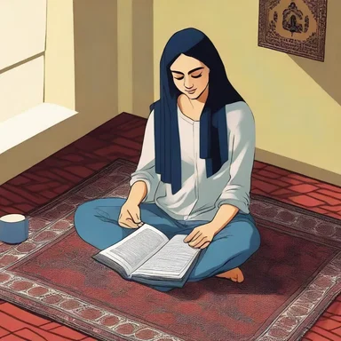 In the novel, the protagonist finds solace in sitting on the nammad rug and immersing herself in a book.