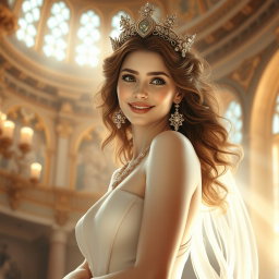 A divine goddess with glowing milk-white skin, showcasing her natural beauty and grace