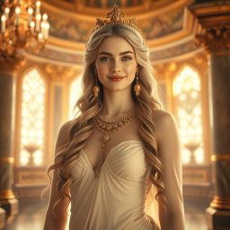 A divine goddess with glowing milk-white skin, showcasing her natural beauty and grace