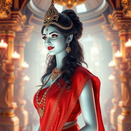 A divine goddess with glowing milk-white skin, radiating elegance and beauty