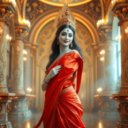 A divine goddess with glowing milk-white skin, radiating elegance and beauty