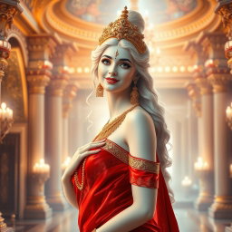 A divine goddess with glowing milk-white skin, radiating elegance and beauty