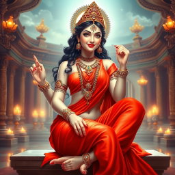 A beautiful divine goddess with glowing milk-white skin, adorned with intricate jewelry around her neck and delicate payal (anklets) on her feet