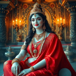 A divine goddess with beautifully glowing milk-like skin, adorned with exquisite jewelry around her neck and delicate payal on her feet