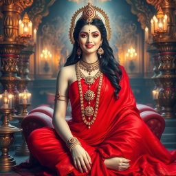 A divine goddess with beautifully glowing milk-like skin, adorned with exquisite jewelry around her neck and delicate payal on her feet