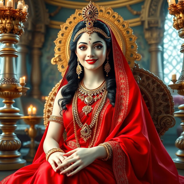A divine goddess with beautifully glowing milk-like skin, adorned with exquisite jewelry around her neck and delicate payal on her feet