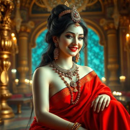 A divine goddess with beautifully glowing milky skin, adorned with exquisite jewelry around her neck and delicate payal on her feet