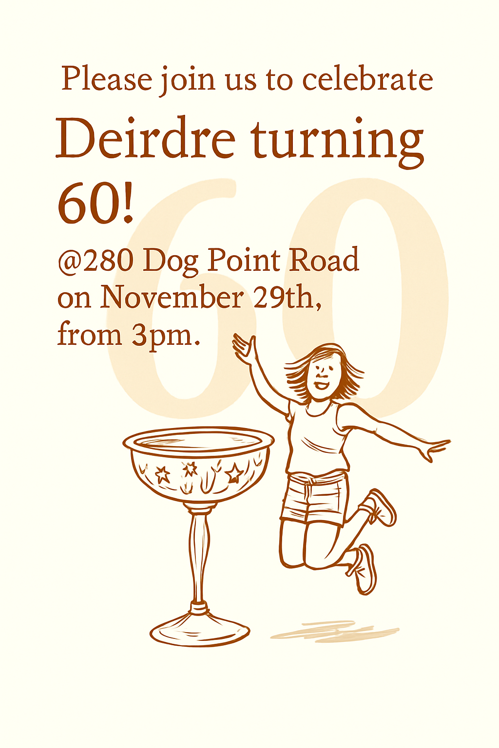 A redesigned party invitation layout featuring a cheerful background with a large, soft watermark of the number '60'