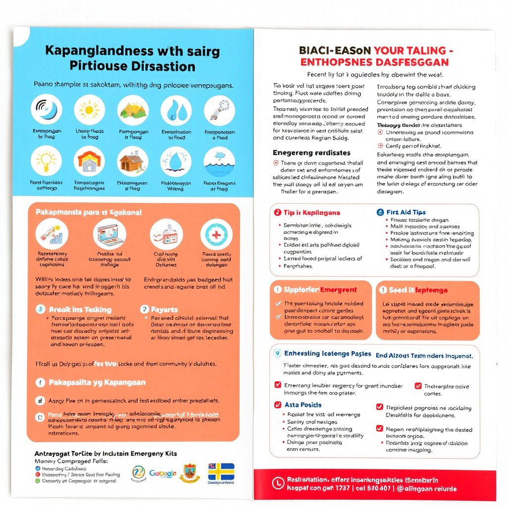A detailed brochure about disaster preparedness, featuring essential tips and guidelines in both Kapampangan and Tagalog