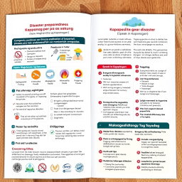 A detailed brochure about disaster preparedness, featuring essential tips and guidelines in both Kapampangan and Tagalog