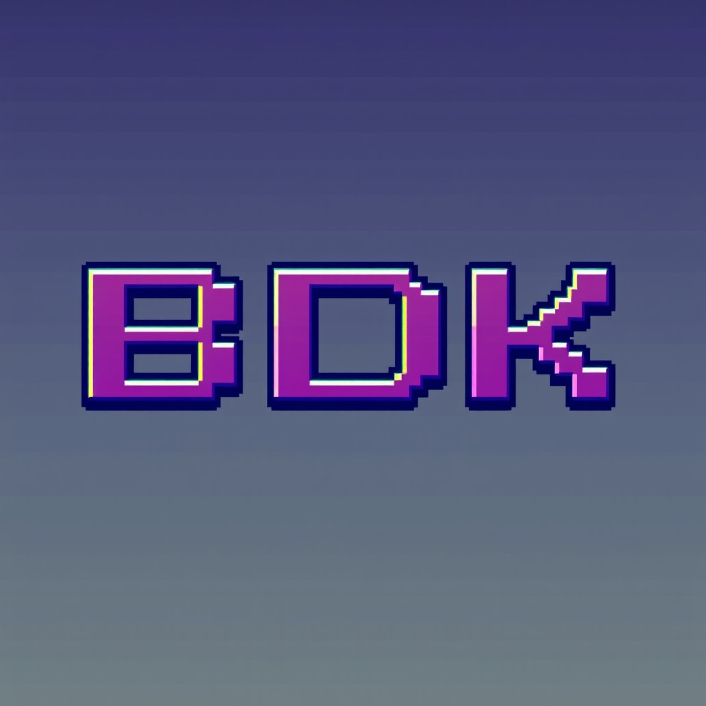 A beautifully crafted pixel art representation of the text 'BDK', featuring vibrant colors and intricate pixel details, with a retro aesthetic reminiscent of classic video games, background with subtle gradients to enhance the pixel letters and give depth