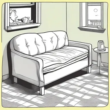 The main character in the comic strip lived in a small bedsitter, with a comfortable sofa that transformed into a bed at night.