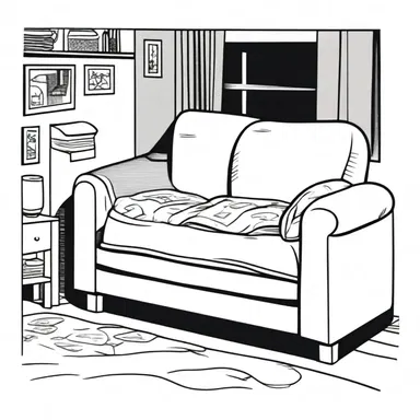The main character in the comic strip lived in a small bedsitter, with a comfortable sofa that transformed into a bed at night.