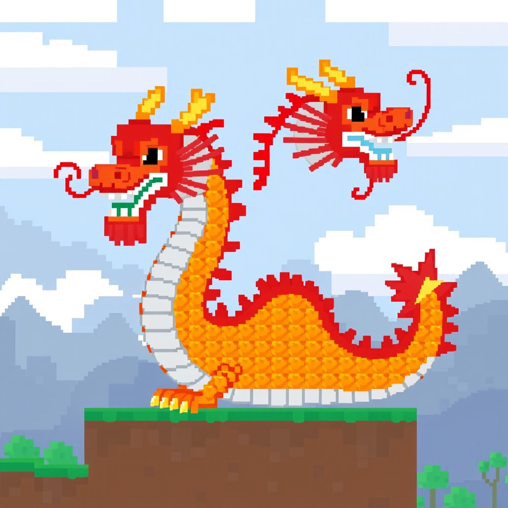 Pixel Art Chinese Dragon in Minecraft Style | Idyllic Ideas