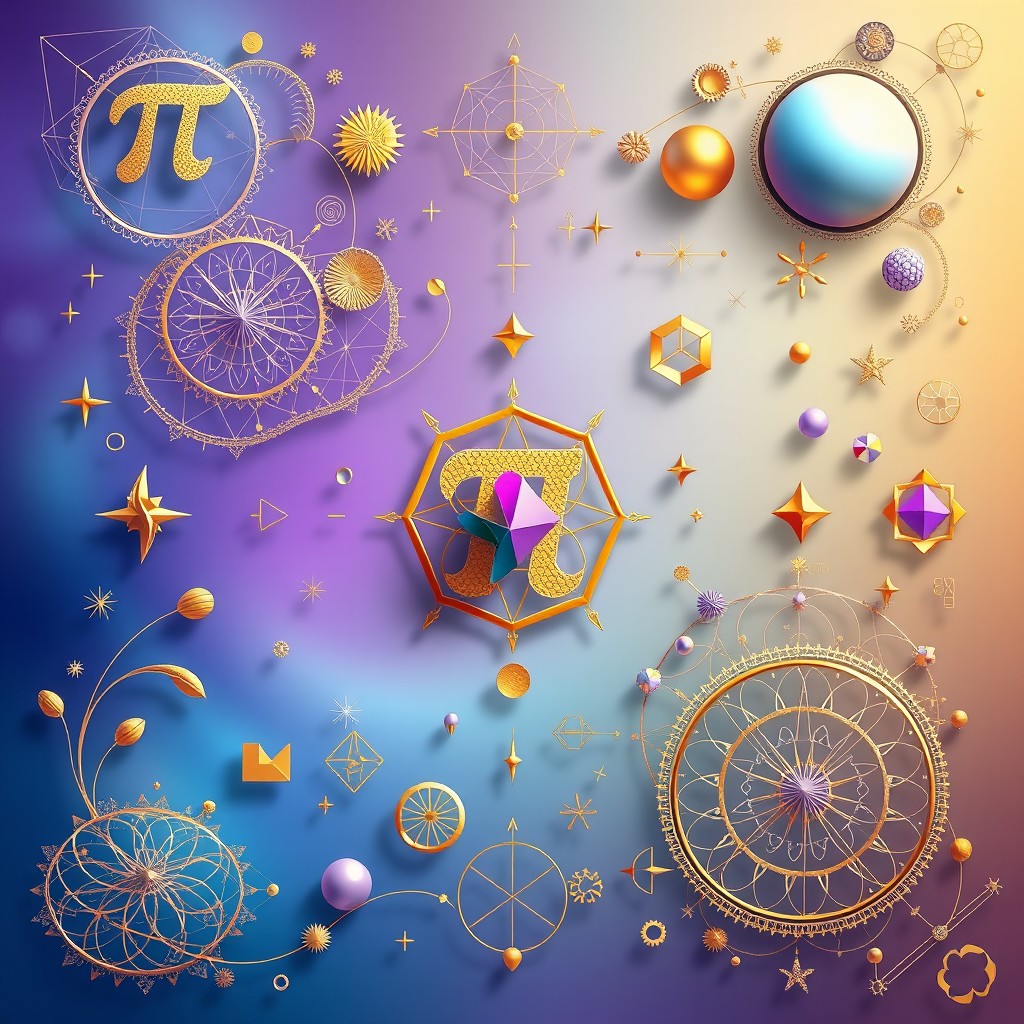 A visually stunning representation of mathematical concepts and elegance, featuring intricate geometric shapes such as fractals, spirals, and tessellations, arranged harmoniously in a vibrant color palette