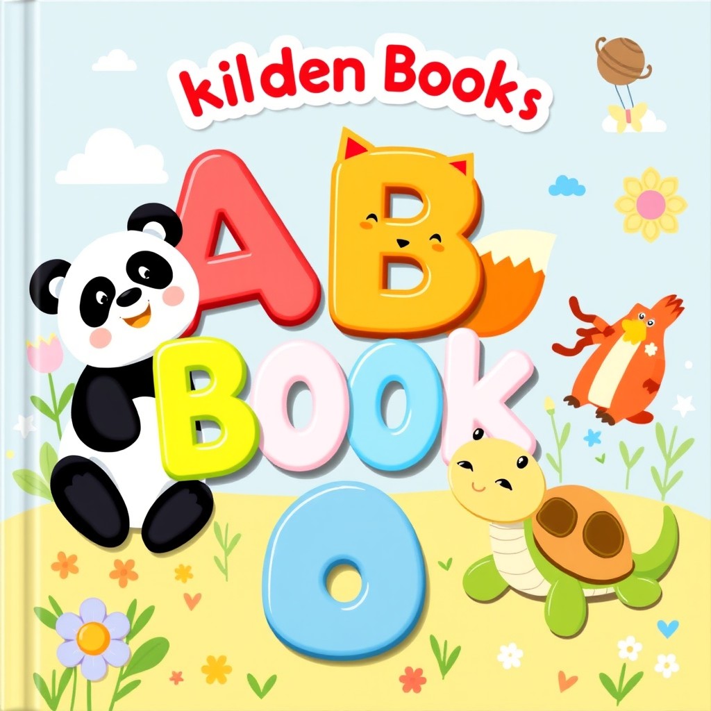 A colorful and cute children's book cover featuring adorable illustrations of various animals like a playful panda, a cute fox, and a happy turtle