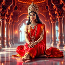 A stunning Hindu goddess, radiating a beautiful divine glow, with flawless shining skin