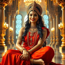 A stunning Hindu goddess, radiating a beautiful divine glow, with flawless shining skin