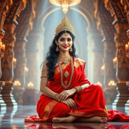 A stunning Hindu goddess, radiating a beautiful divine glow, with flawless shining skin