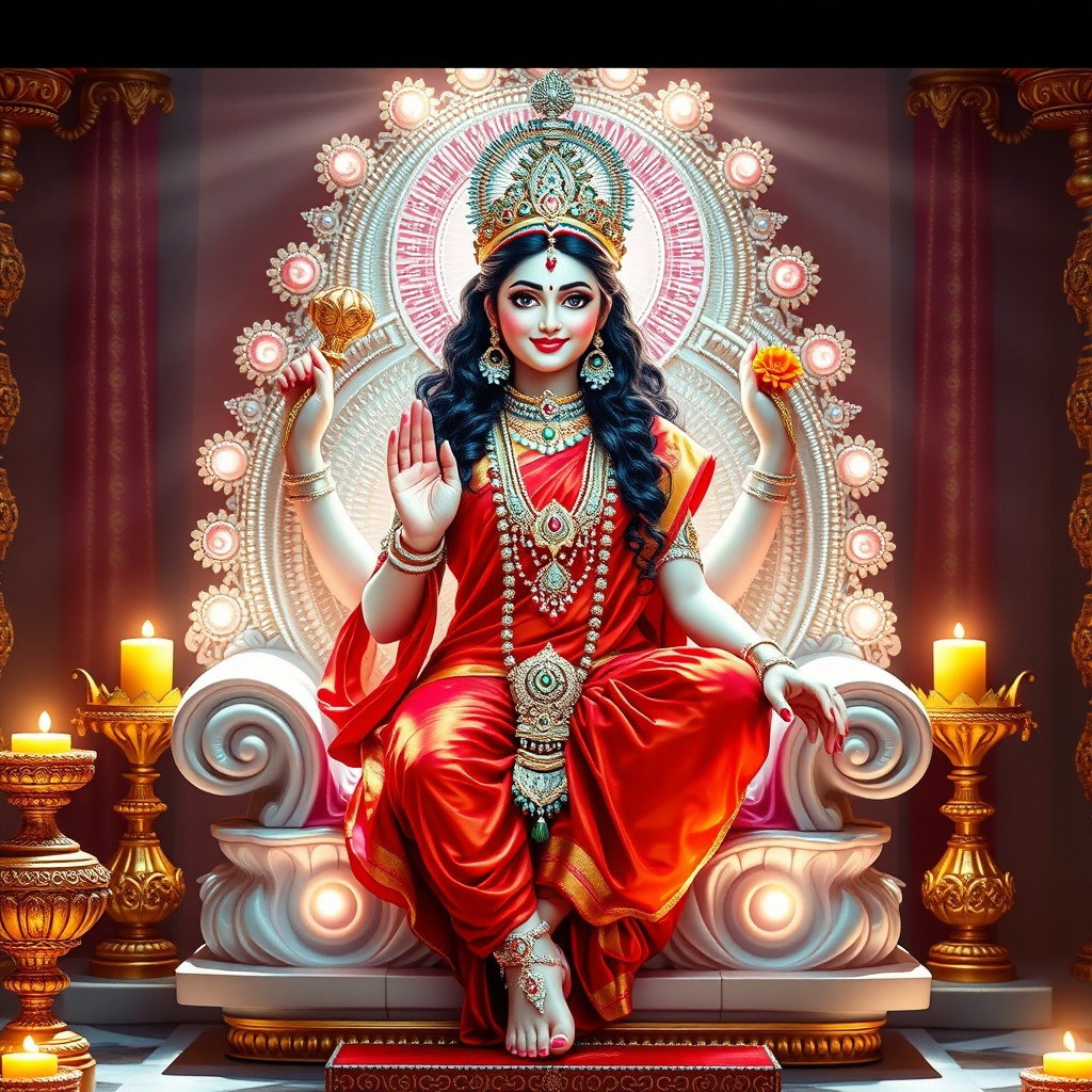 A mesmerizing Hindu goddess, exuding a beautiful divine glow, with radiant shining skin