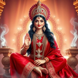 A mesmerizing Hindu goddess, exuding a beautiful divine glow, with radiant shining skin