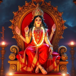 An enchanting apsara, radiating a beautiful divine glow with luminous shining skin, dressed in an exquisite red saree