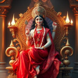 An enchanting apsara, radiating a beautiful divine glow with luminous shining skin, dressed in an exquisite red saree
