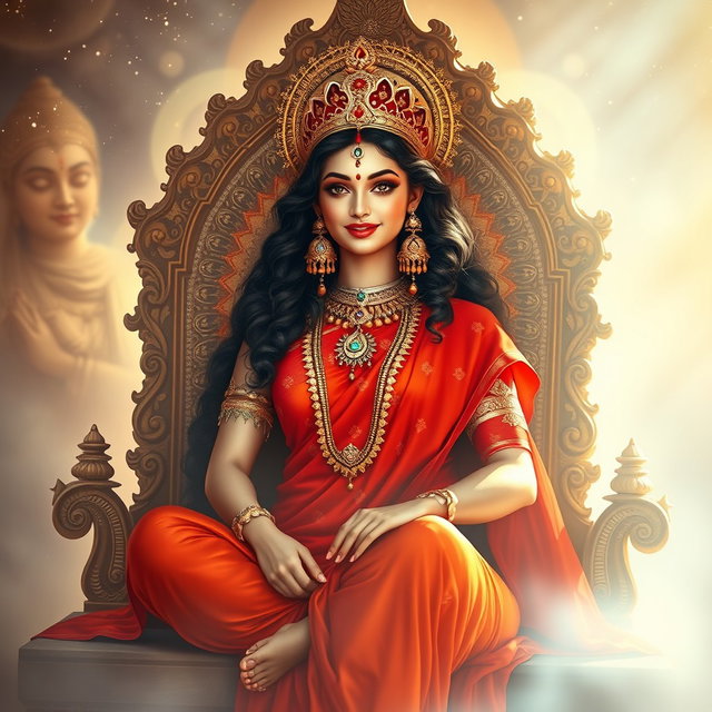 A stunning Hindu apsara with shining skin, radiating a beautiful divine glow