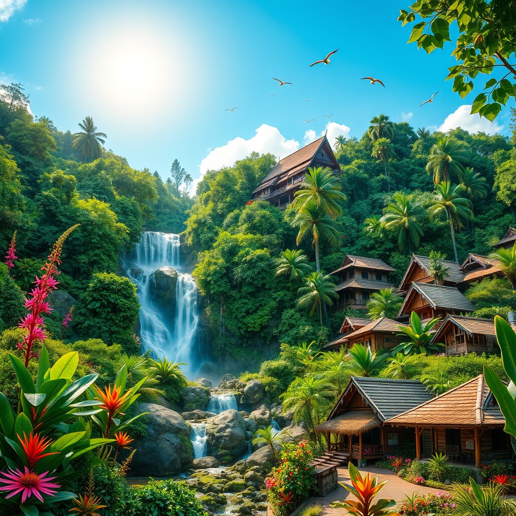 A vibrant and lush landscape of Brunei, showcasing the stunning natural beauty of the tropical rainforest
