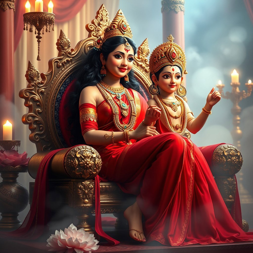 A captivating Hindu apsara with shining skin, exuding a beautiful divine glow