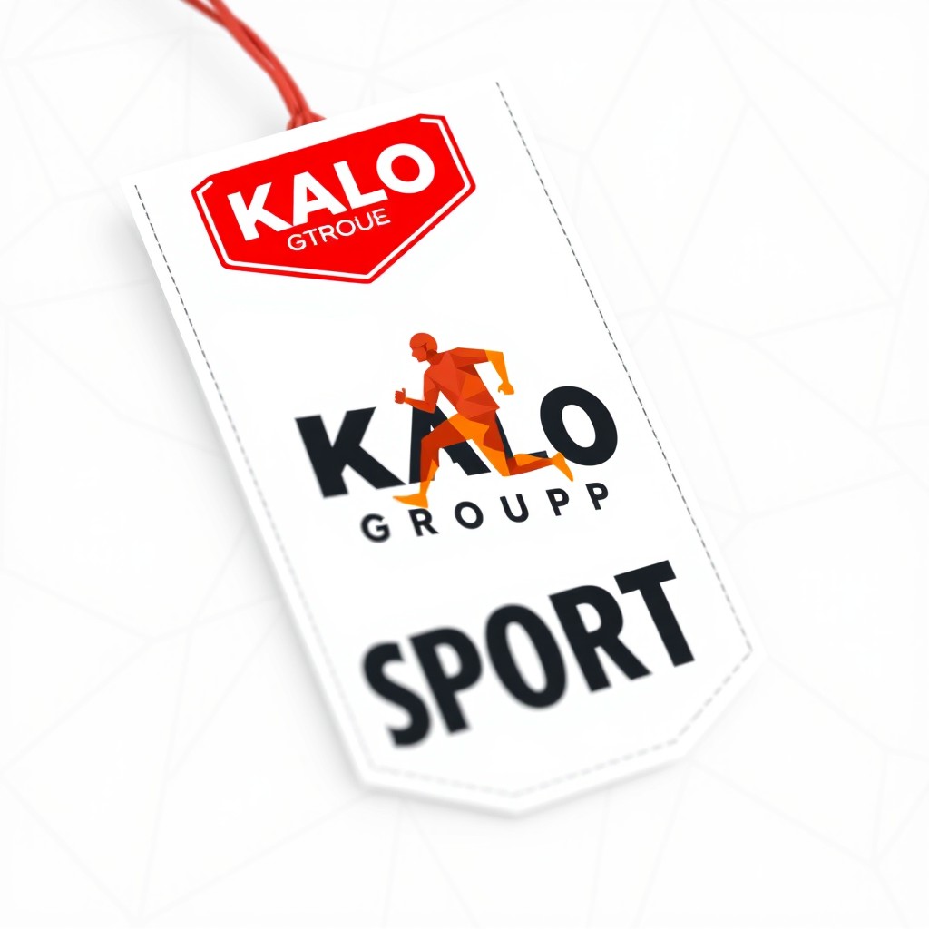 A modern sports clothing tag featuring a light geometric background with polygonal line patterns