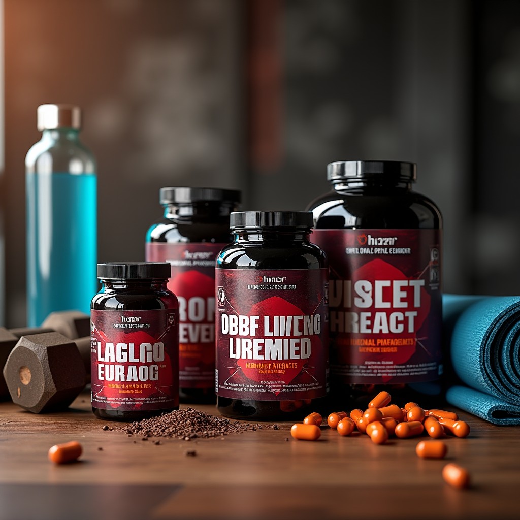 A collection of high-quality organ dietary supplements specifically designed for elite athletes, showcasing various types of capsules and powders
