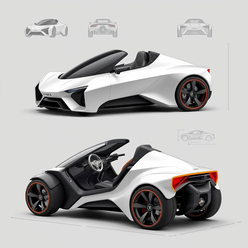 A futuristic and sporty mini car concept featuring a Yamaha R6 motorcycle engine