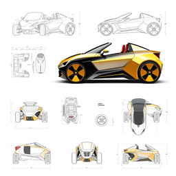 A futuristic and sporty mini car concept featuring a Yamaha R6 motorcycle engine