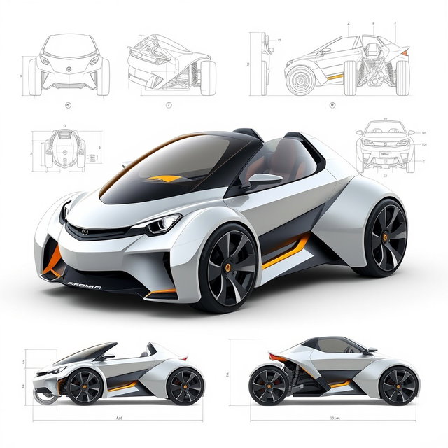 A futuristic and sporty mini car concept featuring a Yamaha R6 motorcycle engine