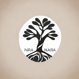 Design a logo for 'Nara collectives', incorporating an abstract tree embodying growth and nature, along with interlocking circles or overlapping shapes to symbolize the concept of 'collectives'.