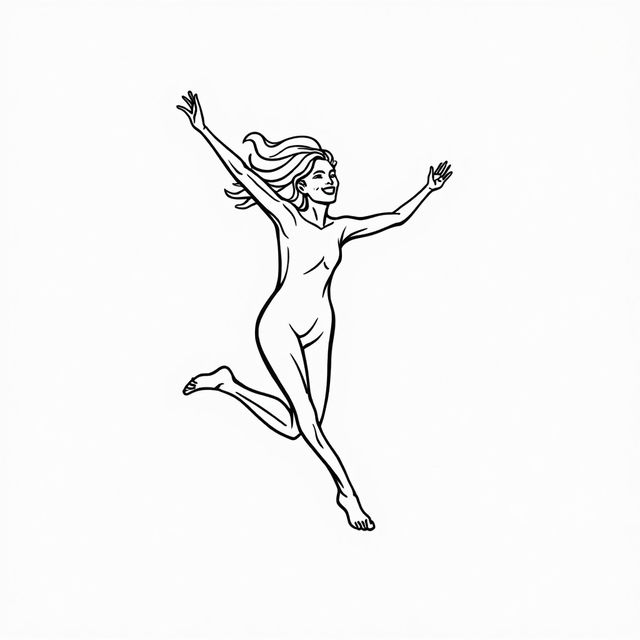 An abstract line art representation of a woman in mid-jump, evoking joy and energy