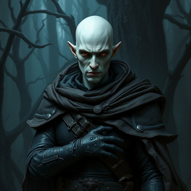 A character named Nokah, a pale-skinned warrior with silvery or dull eyes, thin features marked by the signs of immortal fatigue