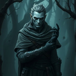 A character named Nokah, a pale-skinned warrior with silvery or dull eyes, thin features marked by the signs of immortal fatigue