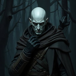 A character named Nokah, a pale-skinned warrior with silvery or dull eyes, thin features marked by the signs of immortal fatigue