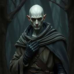 A character named Nokah, a pale-skinned warrior with silvery or dull eyes, thin features marked by the signs of immortal fatigue