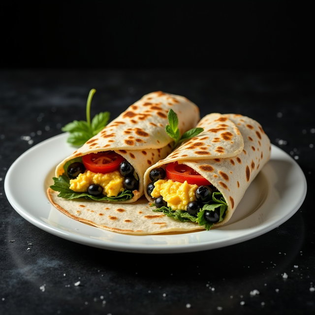 A delicious Greek breakfast wrap beautifully displayed on a white plate