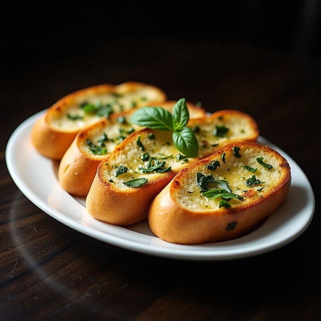 An exquisite plate of homemade garlic bread, perfectly toasted and inviting